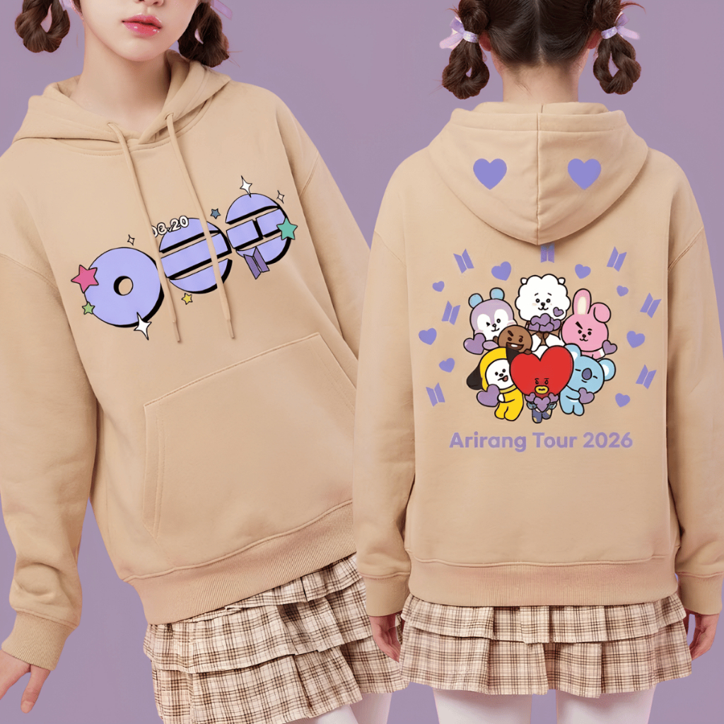 Moletom Infantil Bts Arirang Tour Bt21 Army Kawaii Cute Kpop Com Capuz e Peluciado Algodão