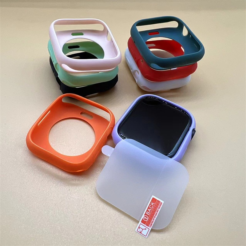 Hydrogel Macio Película+ Silcone Case Capinha Para Apple Watch Série 40mm 42mm 44mm 38mm 41mm 45mm Kit Para iWatch Tela