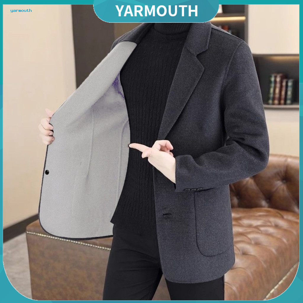 Suit Coat with Vertical Pockets Two-button Men's Wool Blend Jacket Single-breasted Blazer Lapel Long Sleeve Formal –