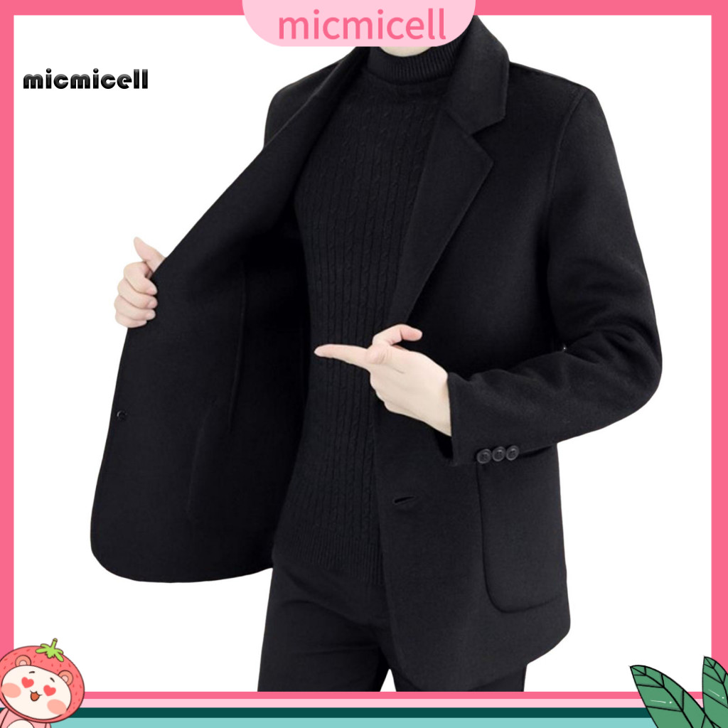 Two-button Suit Coat with Vertical Pockets Men's Wool Blend Jacket Single-breasted Blazer Lapel Long Sleeve Formal –
