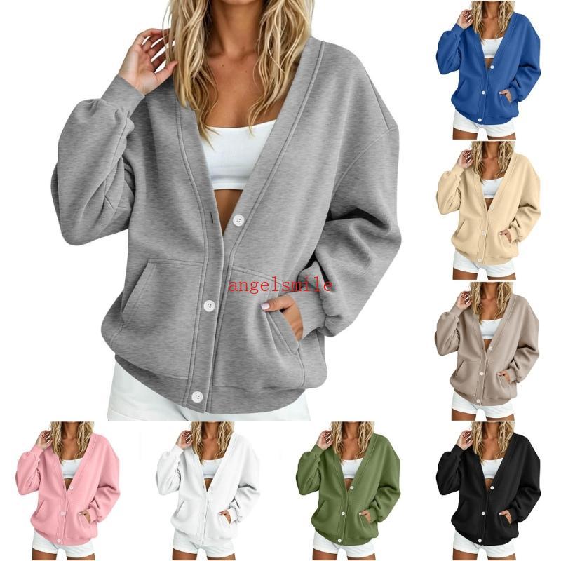 Womens Long Button Front Cardigan Sweatshirt Soft Stretch Polyester Blend Solid Color Loose Fit Casual Outerwear