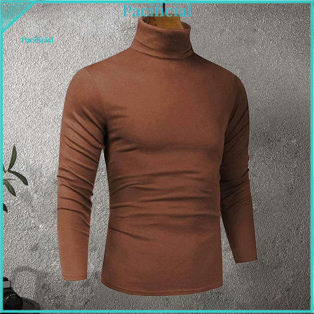 Men Cotton Blend Top Lightweight Spring Autumn Men’s High Collar Slim Fit Stretchy Long Sleeve Pullover Sweatshirt –