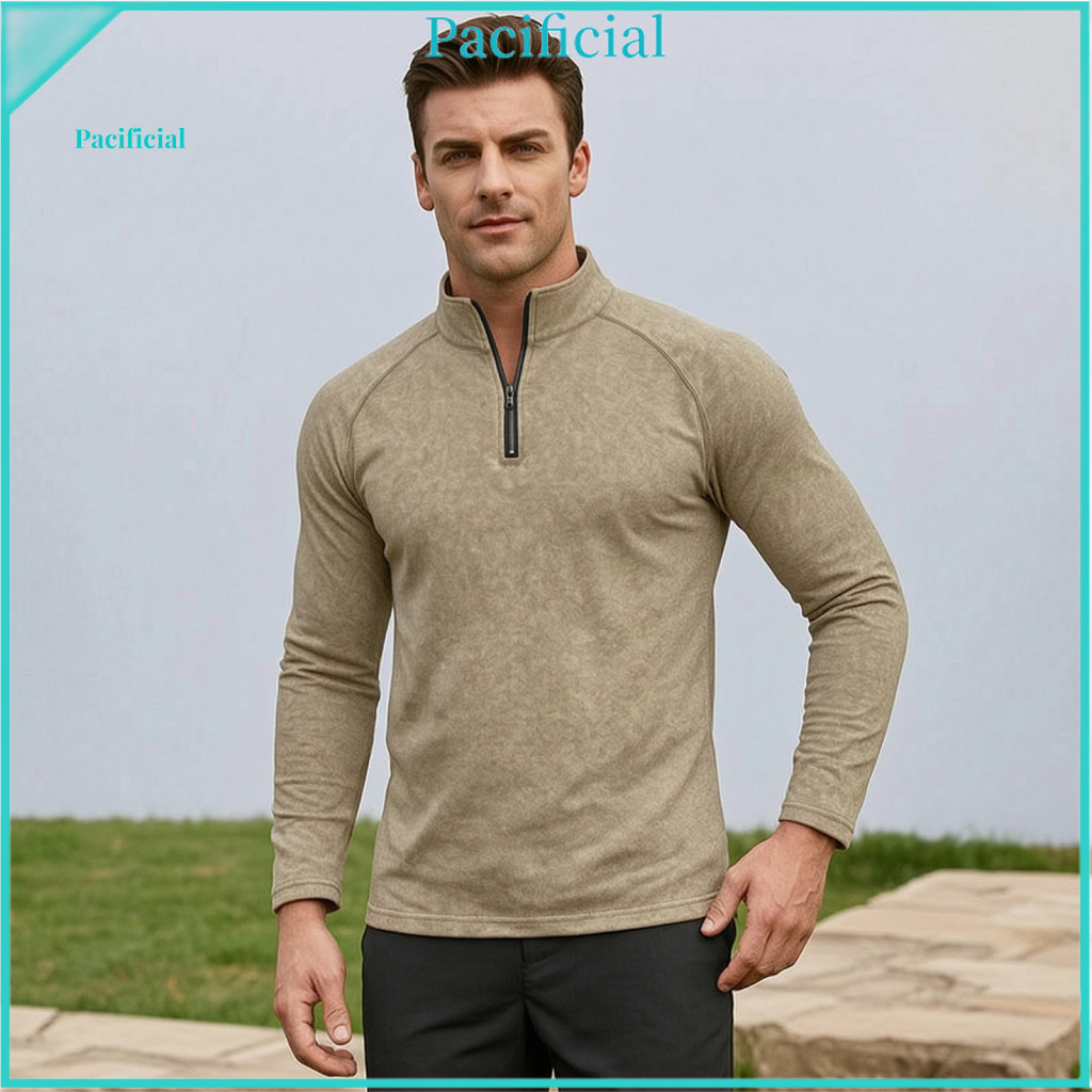 Versatile Mens Daily Wear Lightweight Casual Tops Men's Quarter Zip Pullover Shirt Soft Cotton Blend Long Raglan Sleeve