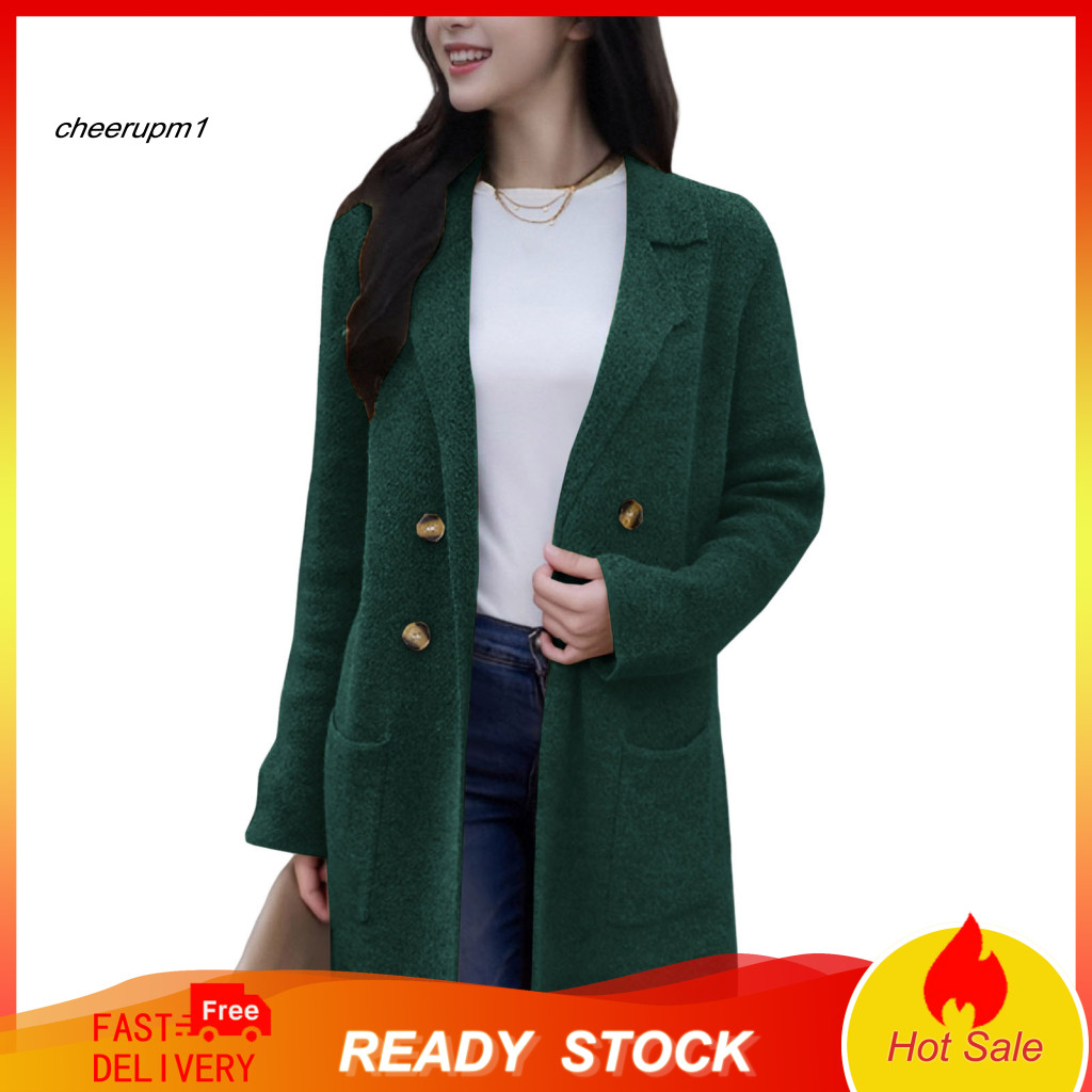 Classic Solid Color Jacket Women Polyester Coat Women’s Wool Blend Long Oversized Double Breasted Trench Notched Lapel
