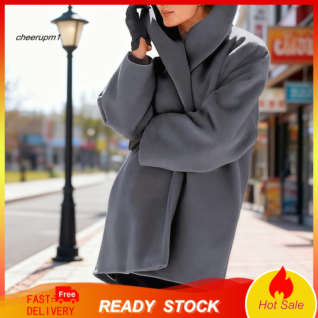 Women Wool Coat Fashionable for Women’s Blend Hooded Trench Single-breasted Mid-long Pea Thick Warm Fall Winter Jacket