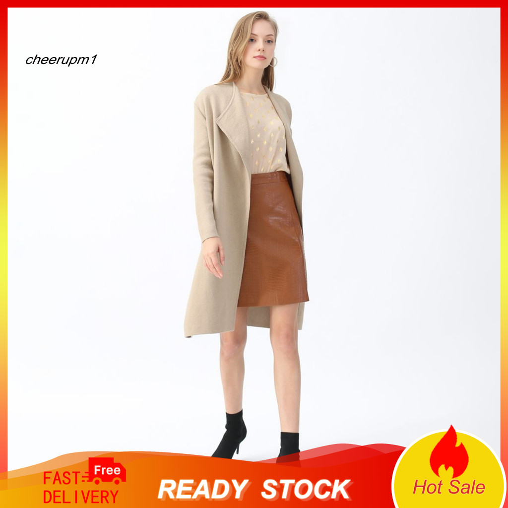 Knitted Fabric Jacket Women Coat Women’s Wool Blend Trench – Lapel Open Front Knit Warm Coatigan Thick Long Overcoat