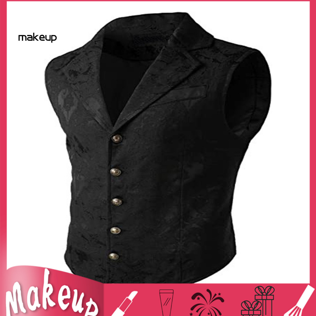 Men Suit Vest Solid Color Sleeveless Jacket Men's Formal Slim Fit Waistcoat Retro Business with Turn-down Collar Single-