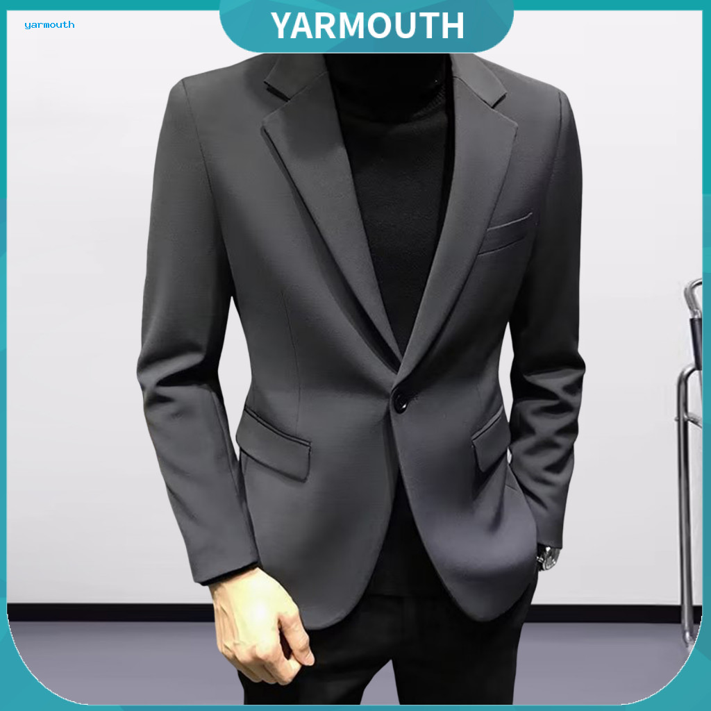 Men Casual Suit Coat Men's Formal Jacket Single Button Blazer with Lapel Long Sleeve Flap Pockets Solid Color Business W