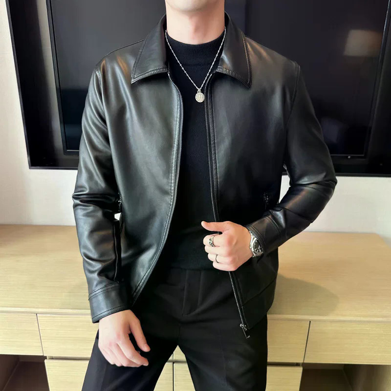 Jaqueta Masculina De Couro PU Slim Fit Formal Negócios Casaco Casual Tamanho 4XL Corta-Vento Outono Inverno Agasalhos