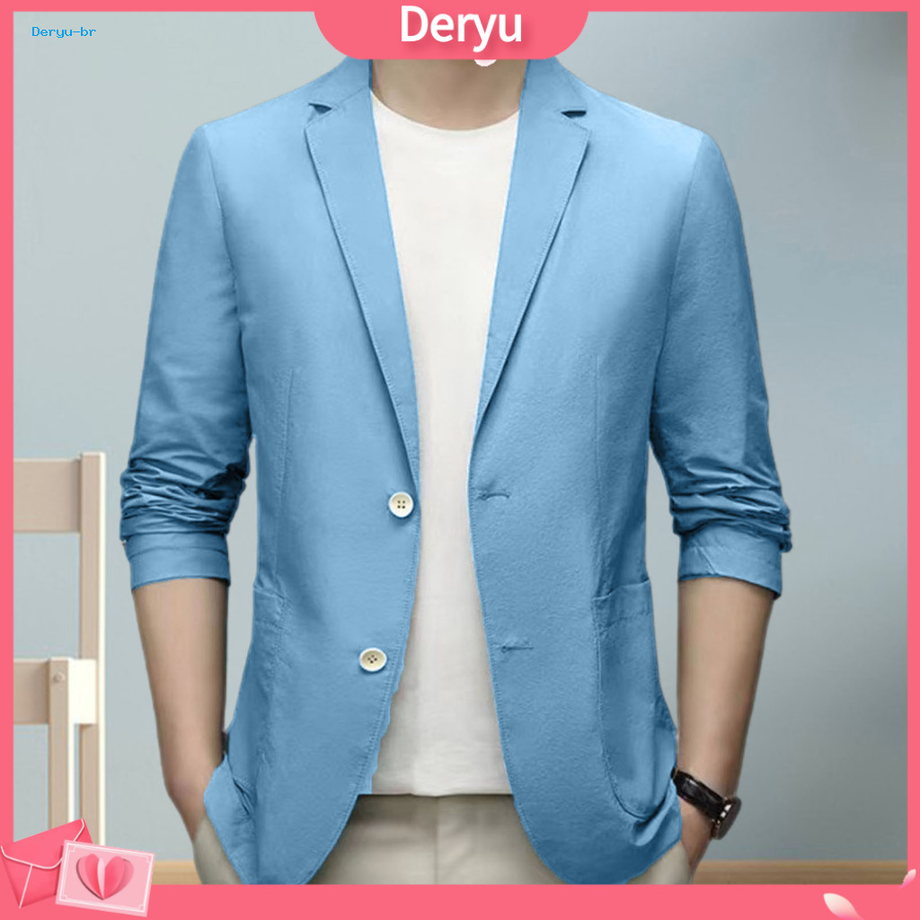 Long Sleeve Business Jacket Summer Suit Coat Men's Formal Lightweight Anti-wrinkle Double Button Blazer with Lapel Colla