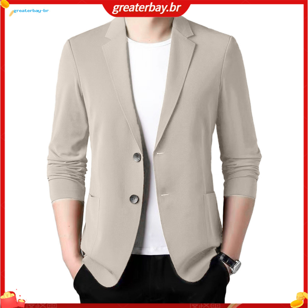 Men's Formal Summer Business Suit Jacket Lightweight Anti-wrinkle Double Button Blazer with Lapel Collar Long Sleeves St