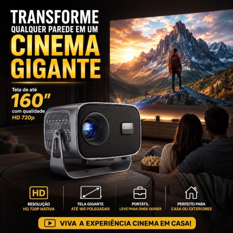 Projetor Portátil HD 720p Nativo BM-F1175 Mini Cinema em Casa HDMI USB Tela 160 Polegadas