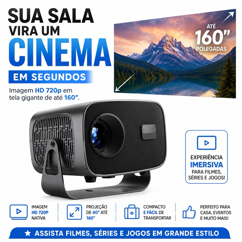 Projetor Portátil BM-F1175 HD 720p Nativo Mini Projetor 160 Polegadas HDMI USB Cinema em Casa