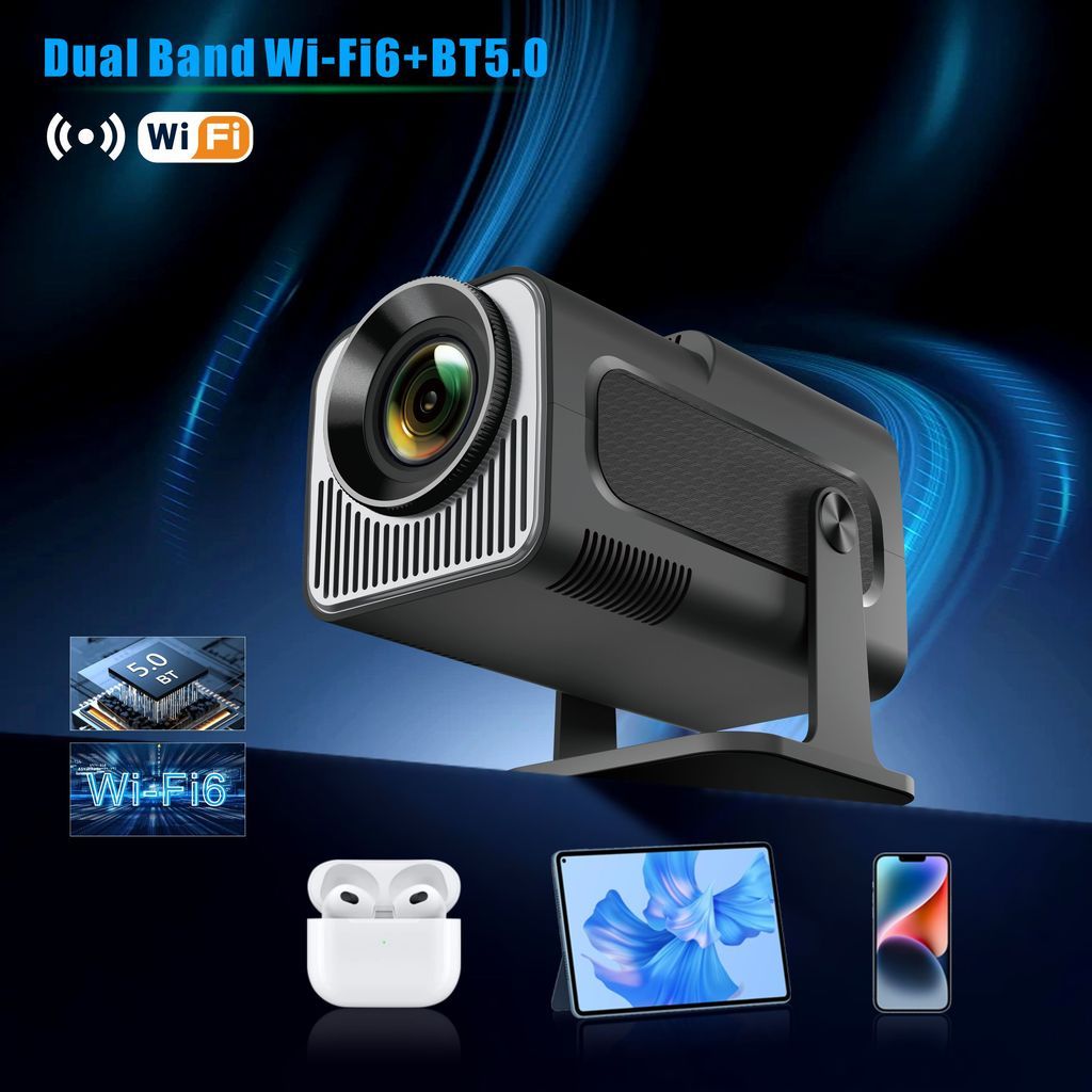 Mini Projetor Portátil HY320 Android 12 WiFi 5G Bluetooth 4K 720P Nativo Giro 180° ACHEI GLAM