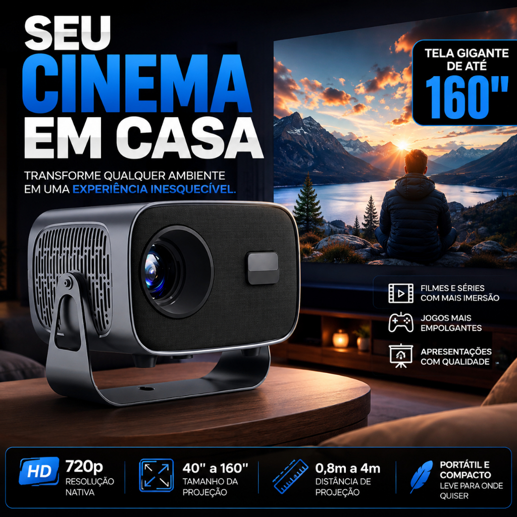 Projetor Portátil 720p Nativo BM-F1175 Mini Projetor para Cinema em Casa HDMI USB Tela até 160 Polegadas