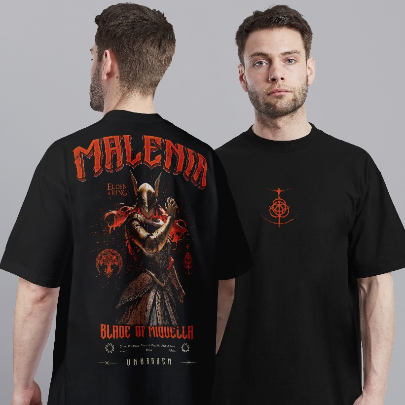 Camiseta Oversized Malenia Elden Ring RPG 100% Algodão Plus Size Unissex T-shirt Camisa Inverno