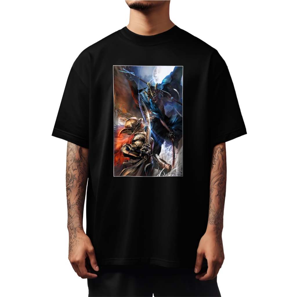 Camiseta Oversized Elden Ring Sekiro Malenia Vs Isshin Fechada Camisa Masculina Estampada Streetwear Unissex - 415