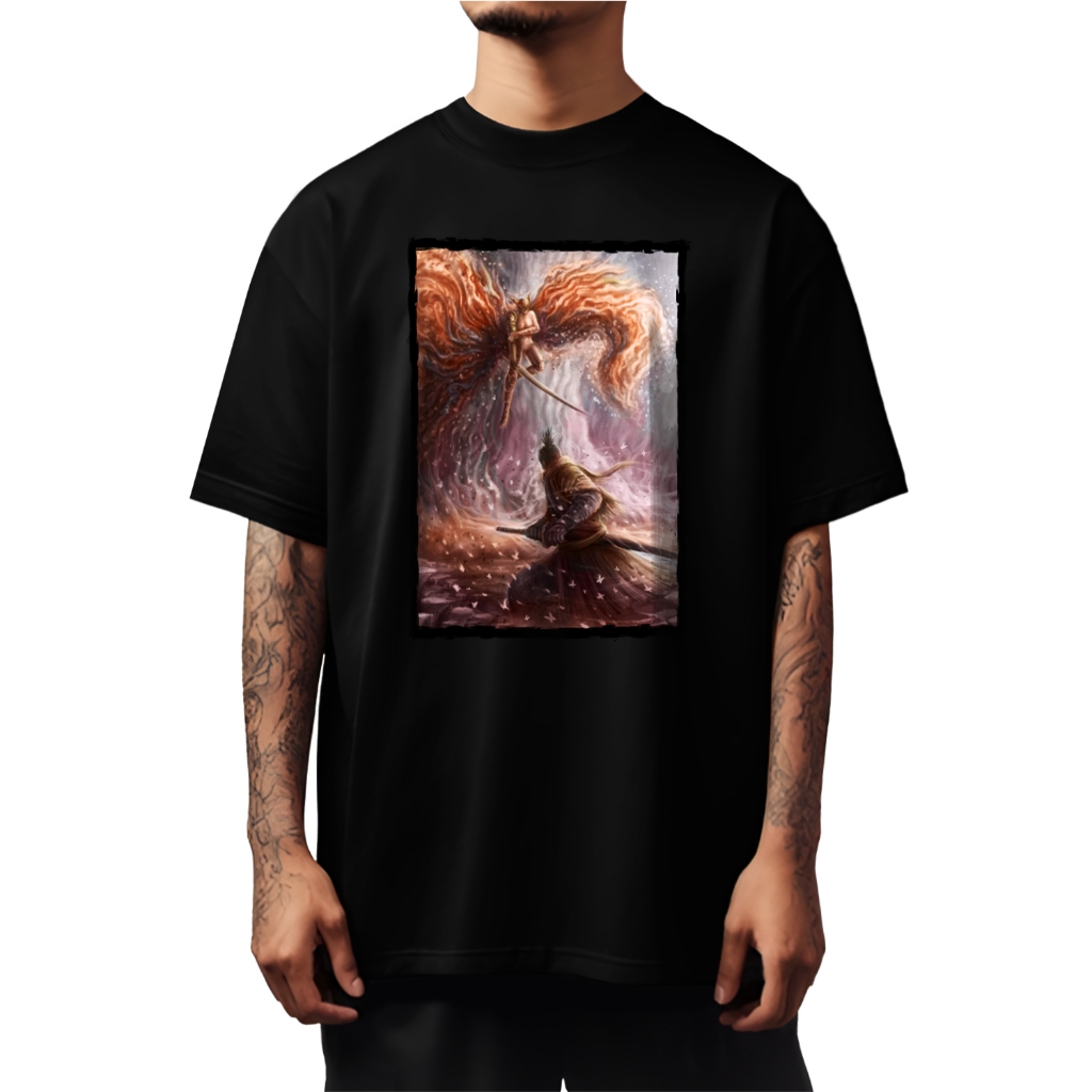 Camiseta Oversized Sekiro e Malenia Elden Ring Gola Fechada Camisa Masculina Estampada Streetwear Unissex - 341