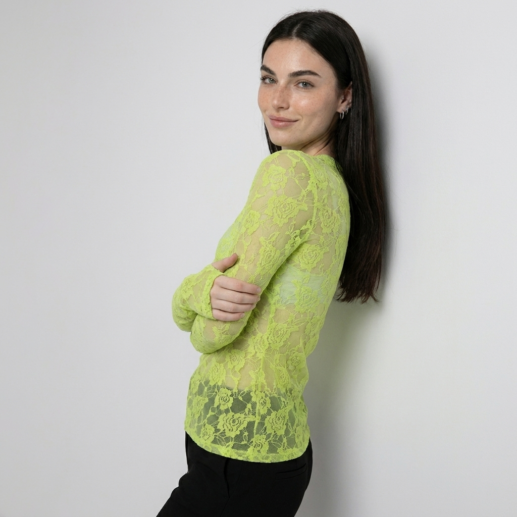 Blusa Feminina em Renda Poliamida Manga Longa Transparente – Segunda Pele Elegante
