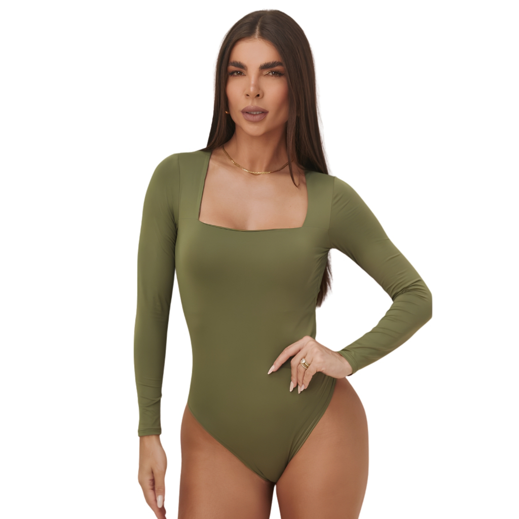 Body Feminino Manga Longa Decote Quadrado Poliamida UV50 Toque Gelado Zero Transparência | Livny