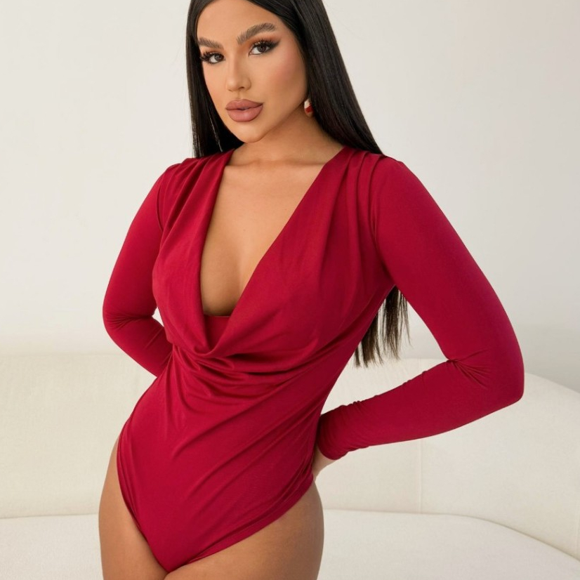BODY FEMININO  MANGA LONGA, FRENTE DRAPEADO, SUPLEX PREMIUM TOQUE POLIAMIDA