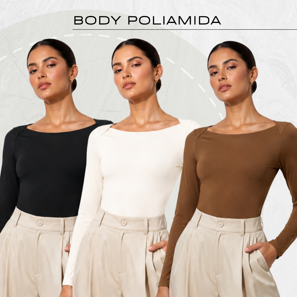 Body Feminino Manga Longa Poliamida Premium Confortavel Estica Forrado Suplex Decote Fechado Transpassado Casual Chique