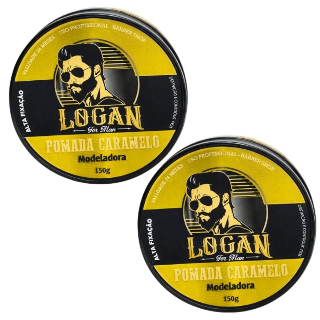 Kit 2 Pomadas Caramelo Modeladora 150g – Brilho Natural e Fixação Forte Logan For Man
