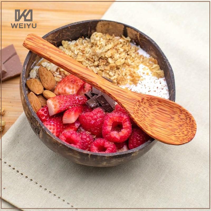 WEIYU Tigela De Coco Artesanal Com Colher , Madeira Natural , Saladeira Ecológica Para Sobremesa , Cereais , Café Da Man