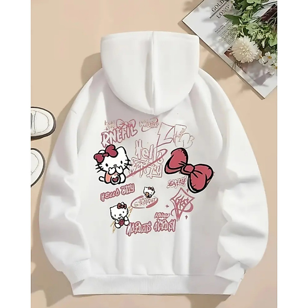 Moletom Feminino Flanelado Canguru Unissex Estampa Criativa Hello Kitty Inverno Anime Desenho