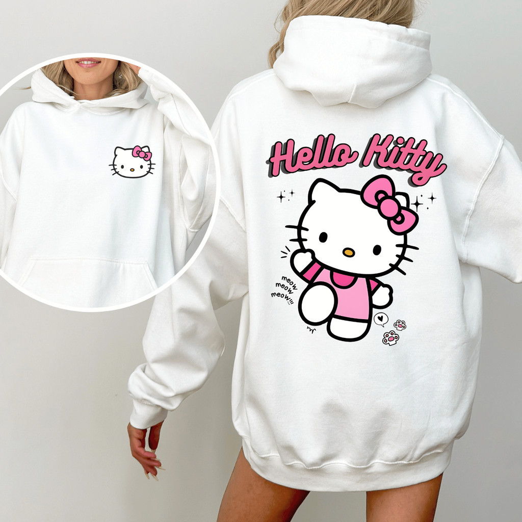 Moletom Feminino Canguru com Capuz EStampa  Hello Kitty Fofo Coração Desenho Casual Confortável