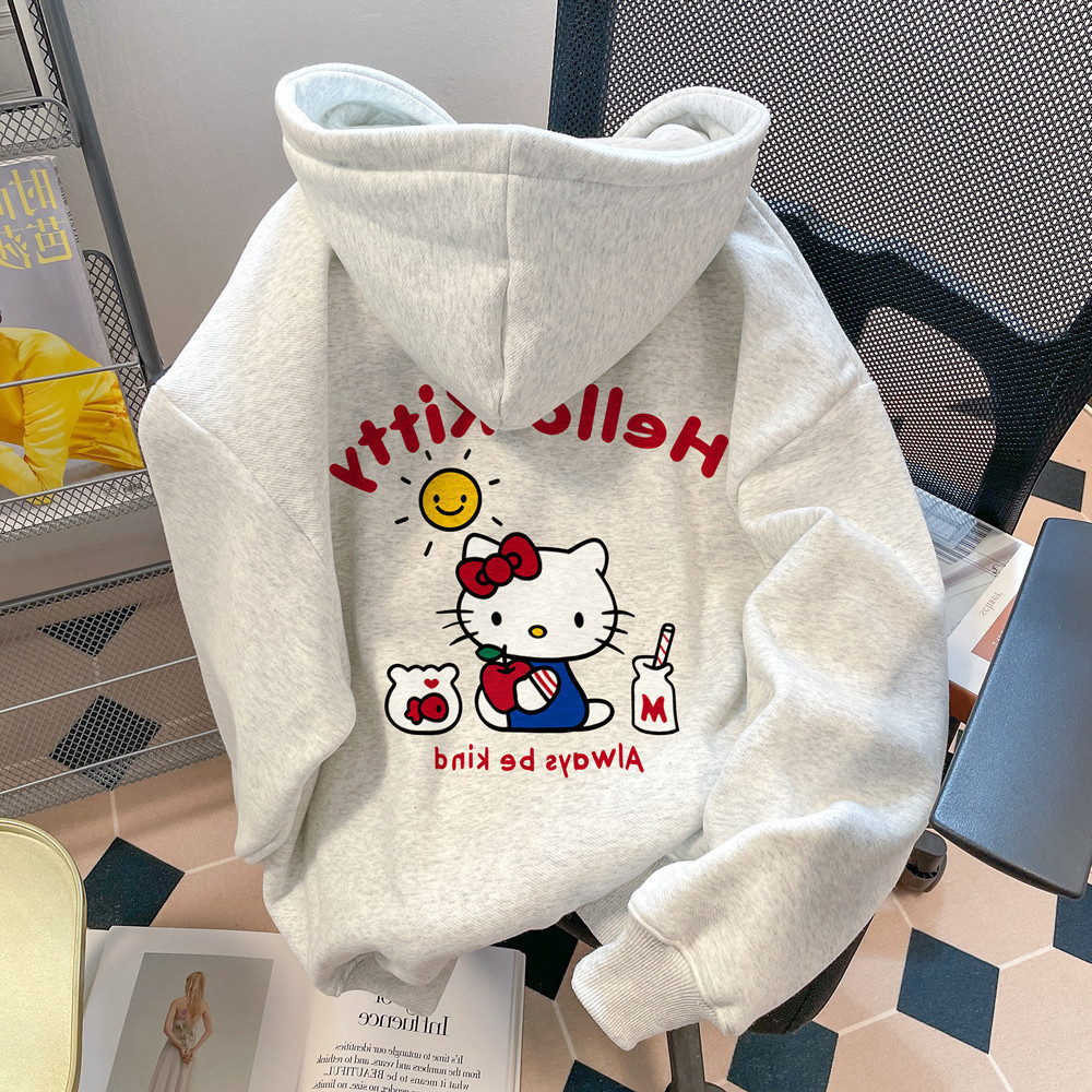 Moletom Feminino Canguru Estampa  Hello Kitty Fofa Milk Streetwear Blusa De Frio Capuz e Bolsa Reforçado