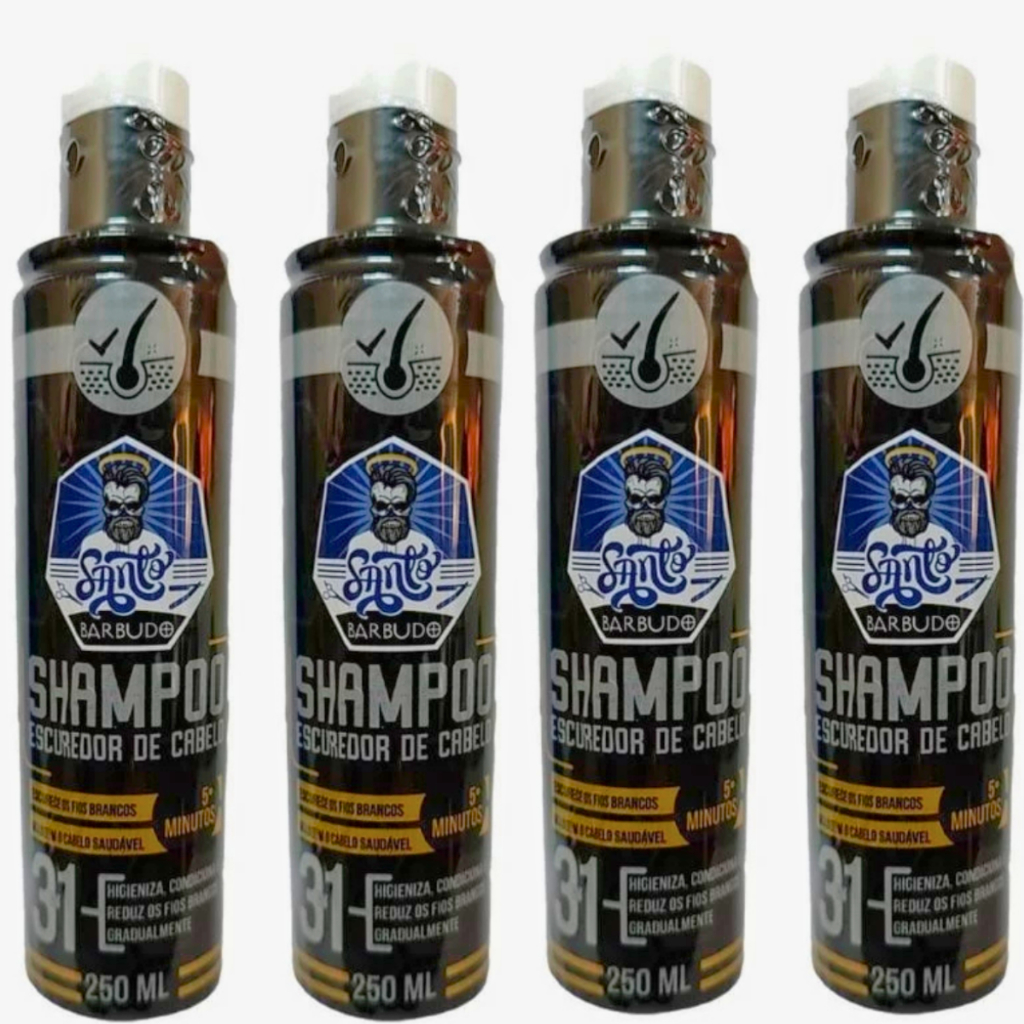 Kit 4 Shampoo Escurecedor Barba e Cabelo Unissex Santo Barbudo Tonico Capilar 250ml
