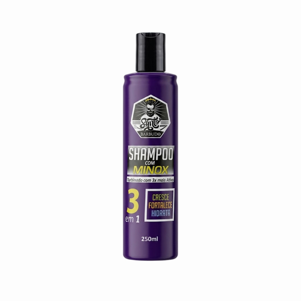 Shampoo Minox 3 em 1 Santo Barbudo 250ml - Cresce Cabelo Fortalece Anti Queda