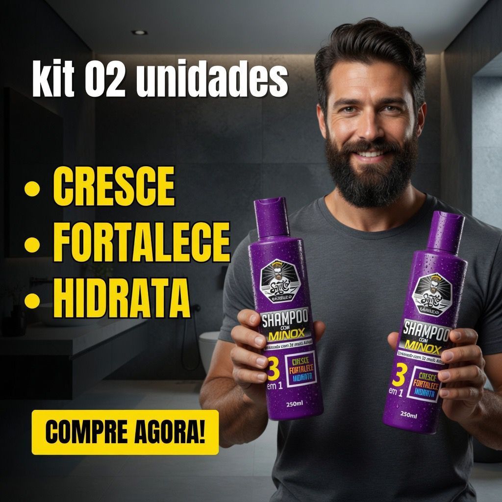 Kit 2 Shampoo 3 em 1 Minox Santo Barbudo Original - Fortalece, Limpa e Estimula o Crescimento 250ml