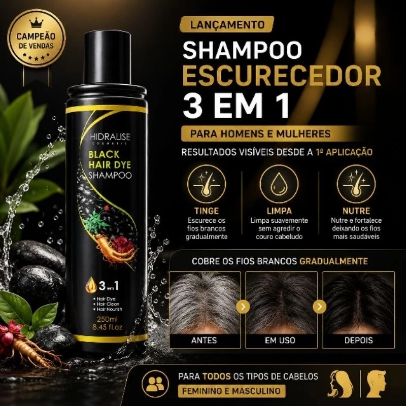 Shampoo Escurecedor Que Pinta Cabelo Branco Sem Química Reduz Cabelos Brancos