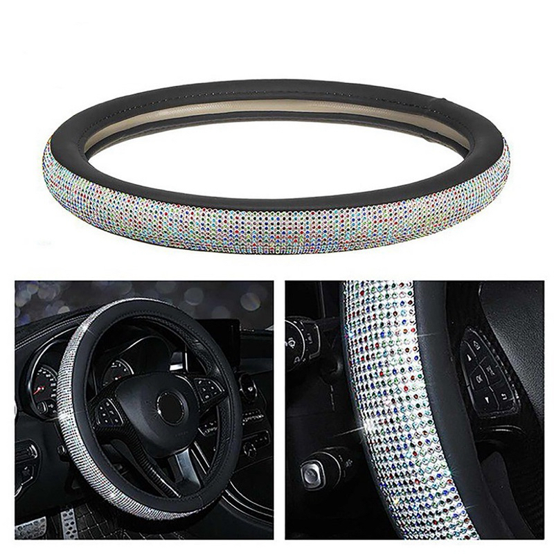 Ref: (Jy-0096)Tampa Da Roda De Direcção Do Carro Auto Couro SuperAuto Universal 38 Cm Com Strass Cristal Para Mulheres