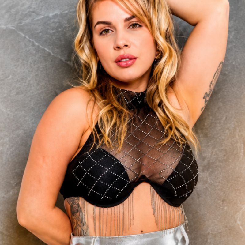 Cropped Feminino Tule Transparente com Strass e Franjas | Moda Festa, Balada, Show, Carnaval | Tendencia 2026