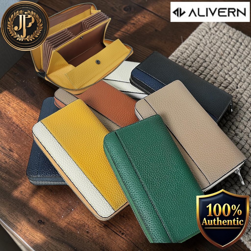 [Alivern] Men’s Long Wallet - Genuine Soft Leather, Large Capacity, YKK Zipper, 16+ Vertical Card Slots, Full-Leather In