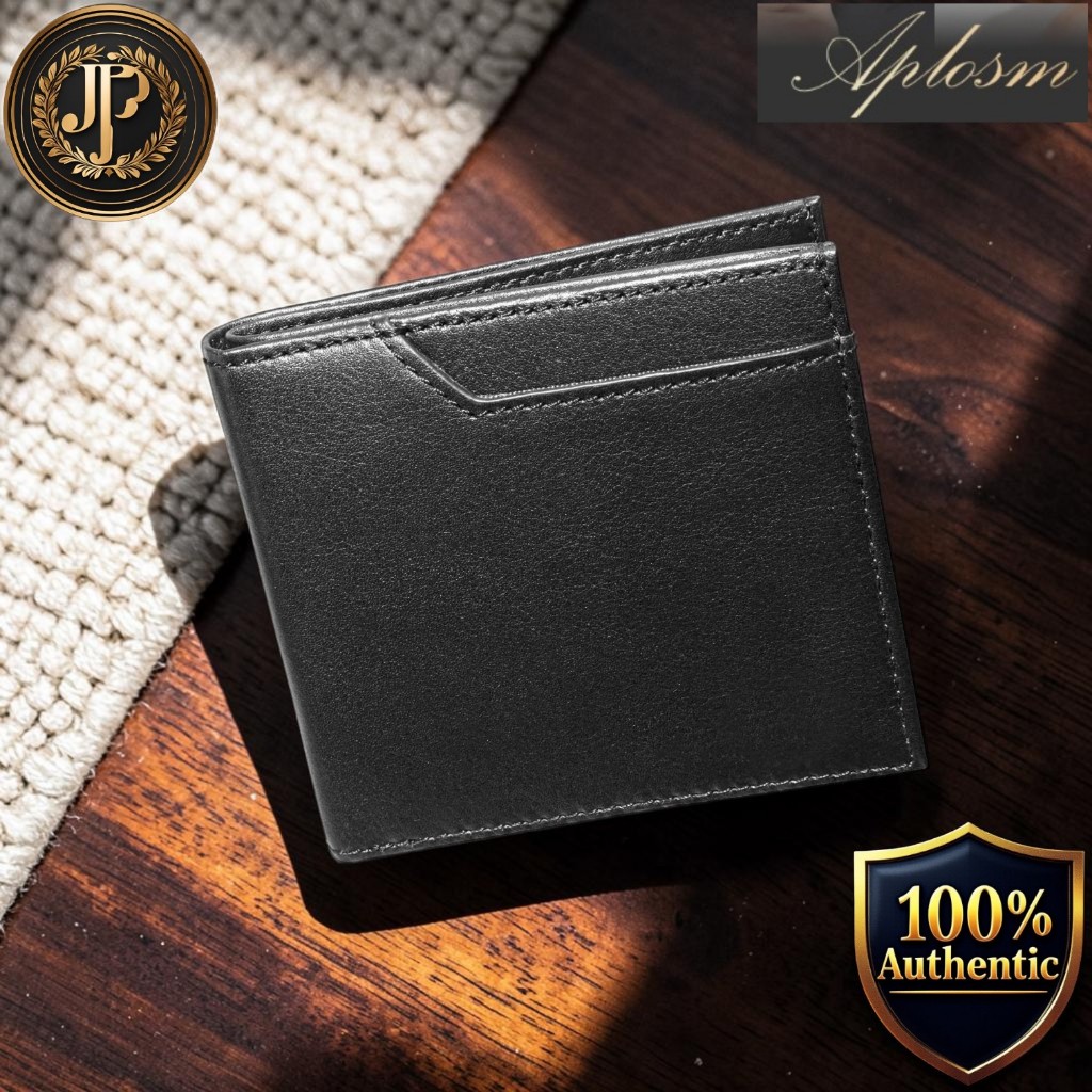 [Aplosm] Men’s Mini Bifold Wallet, Soft Genuine Cowhide Leather, Slim Small Wallet - Black