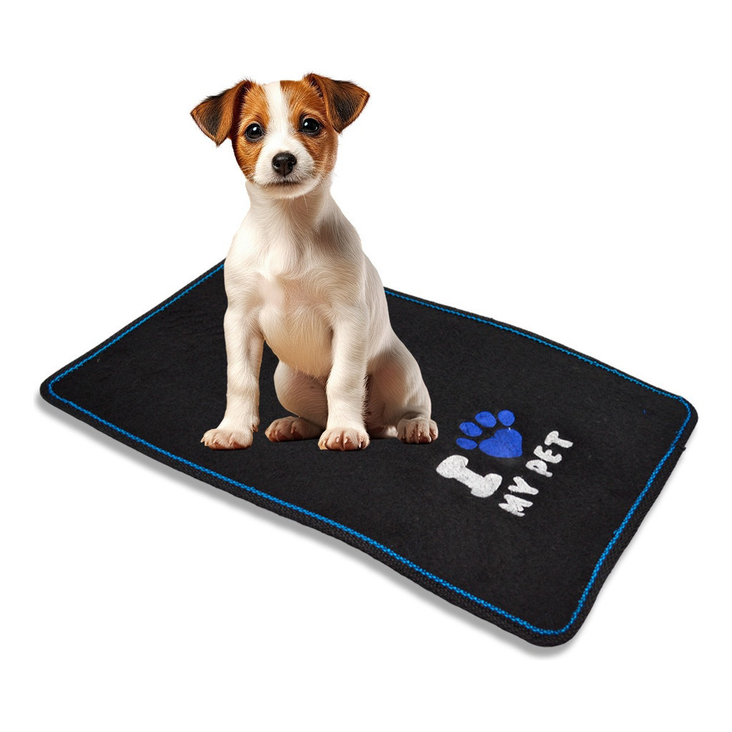 Tapete Pet Pequeno Dog Carpete Preto Azul Retangular Lavável