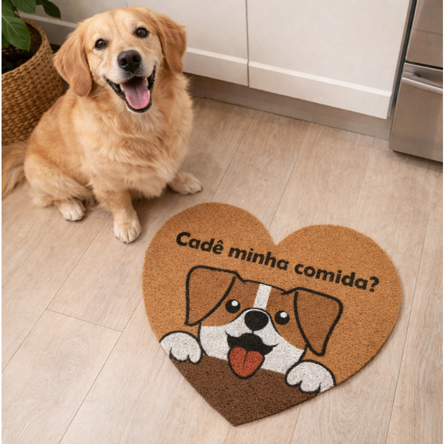 Tapete Capacho De Entrada 55cm x 60cm Coração Heart Linha Pet Dog Cachorro Alto Padão Kapazi