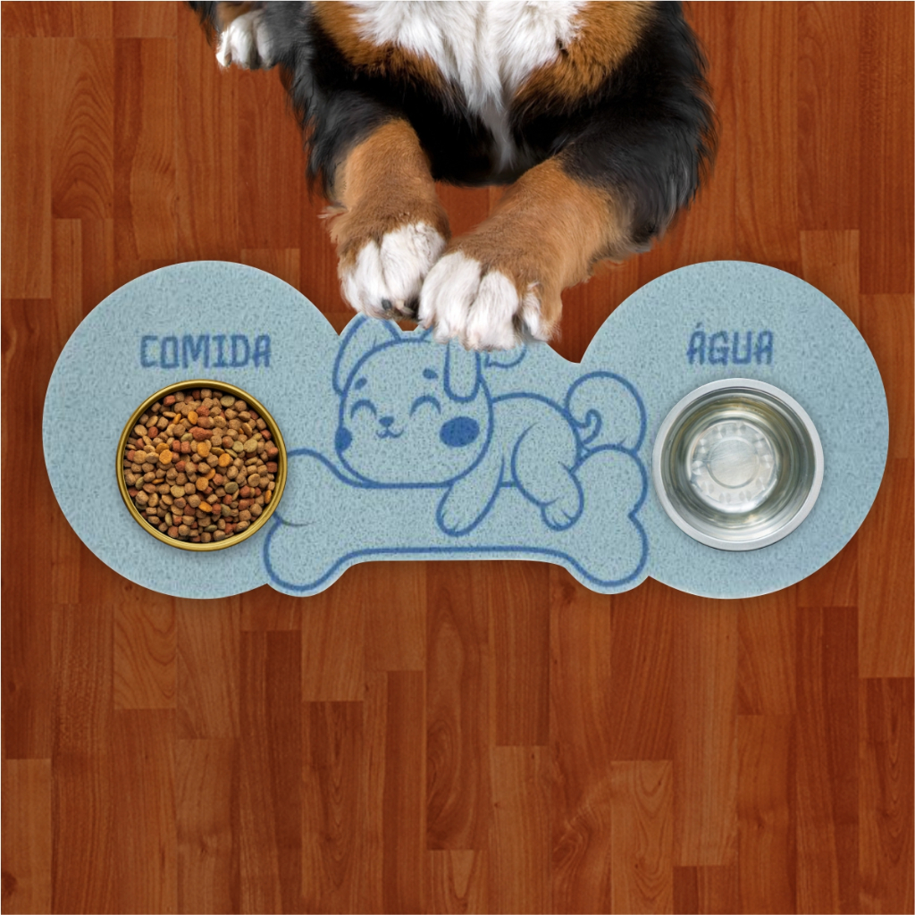 Tapete Capacho Para Pet Comedouro Comida e Agua Estampado Dog Azul Bebe Premium LAPD113