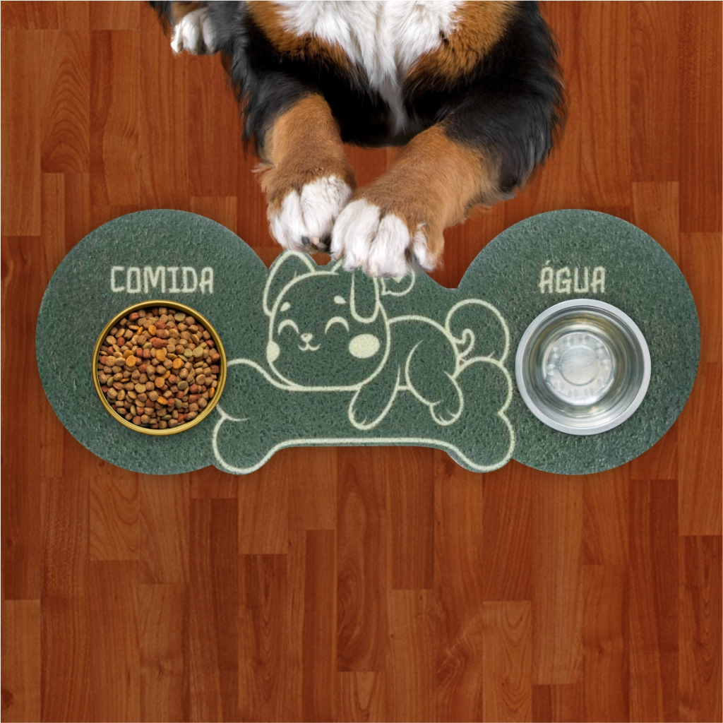 Tapete Capacho Comedouro Comida e Agua Para Pet Estampado Dog Verde Musgo Premium LAPD111
