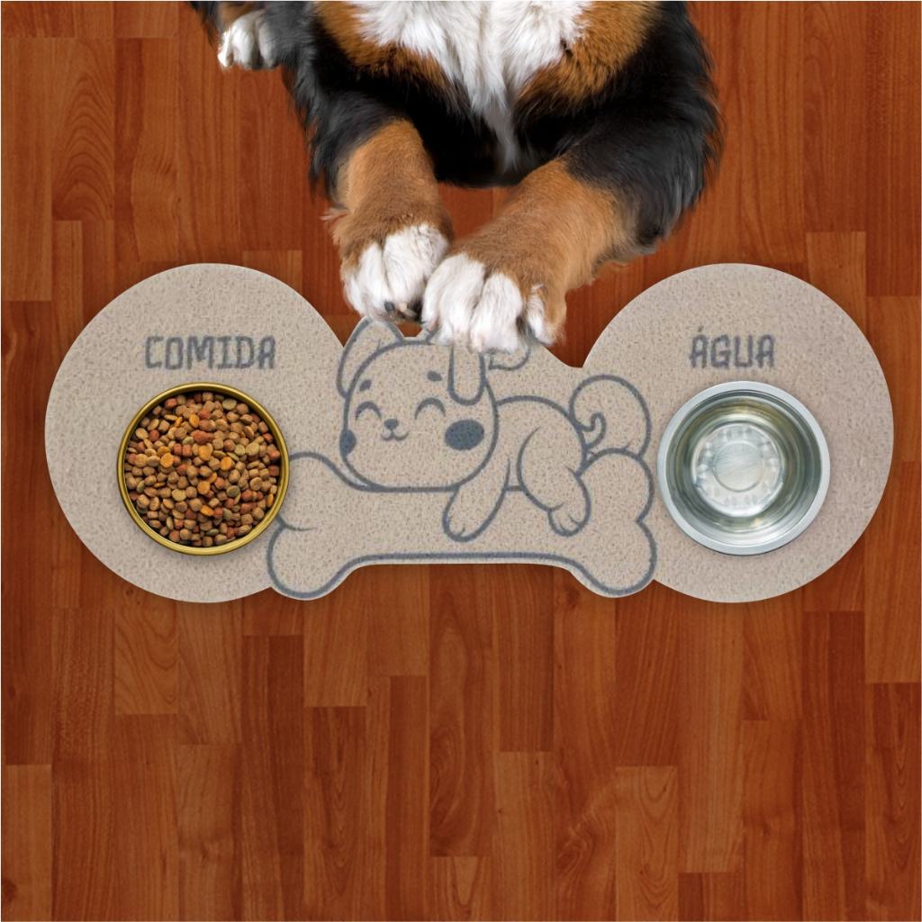 Tapete Capacho Original Comedouro Para Agua e Comida Pet Tapete Estampado Dog Prata Premium LAPD112