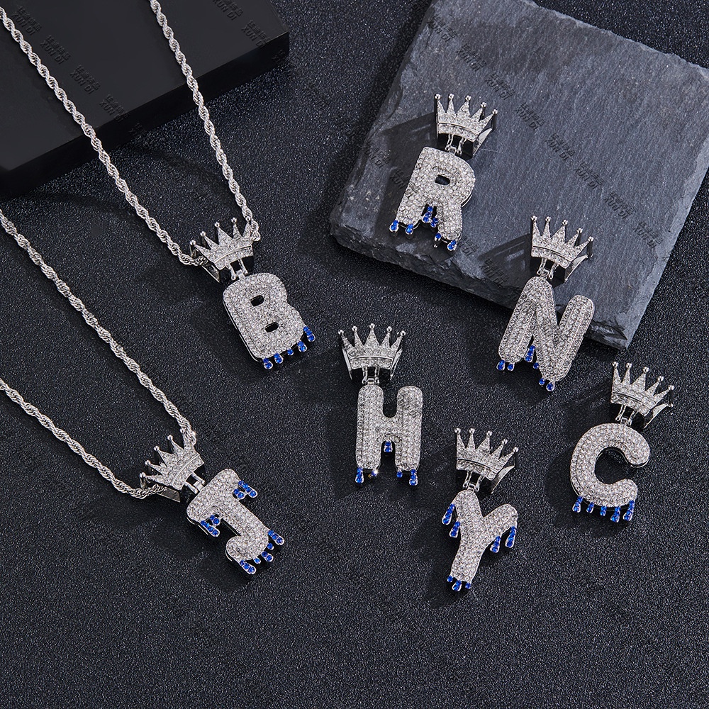 Novo Estilo Crown Buckle Water Drop Letter Pingente High-End Inglês 26 Cartas Hip Hop Necklace Pingente