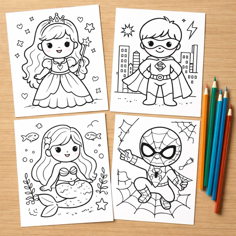 300 Desenhos Personagem Soltas Apenas Desenhos Para Colorir E Pintar Imagens Sortidas Varias Quantidades - 2 por Folha.