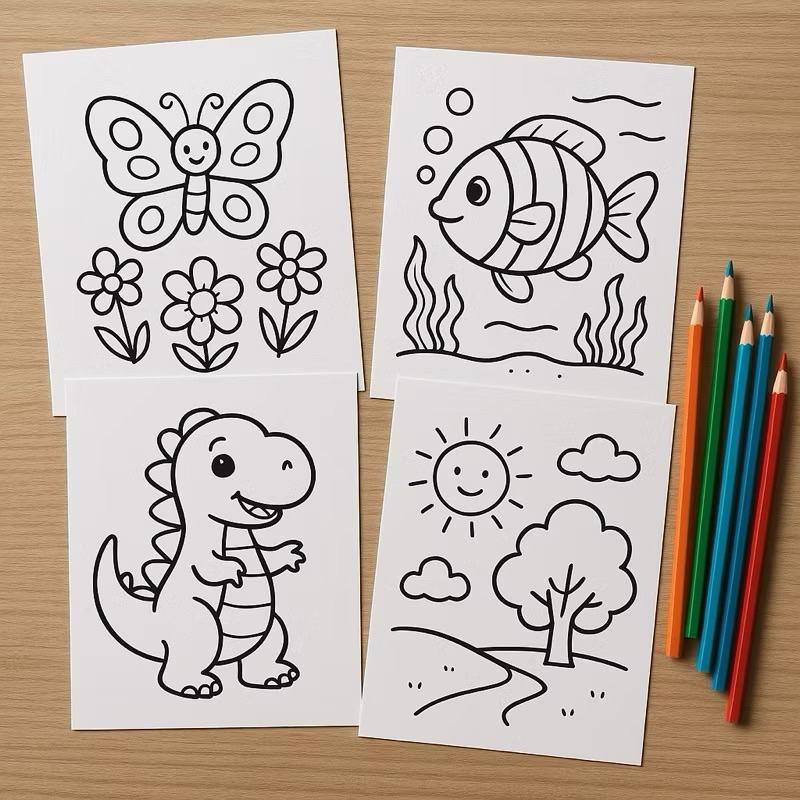 300 Desenhos Para Colorir E Pintar Imagens Sortidas Varias Quantidades - 2 por Folha.