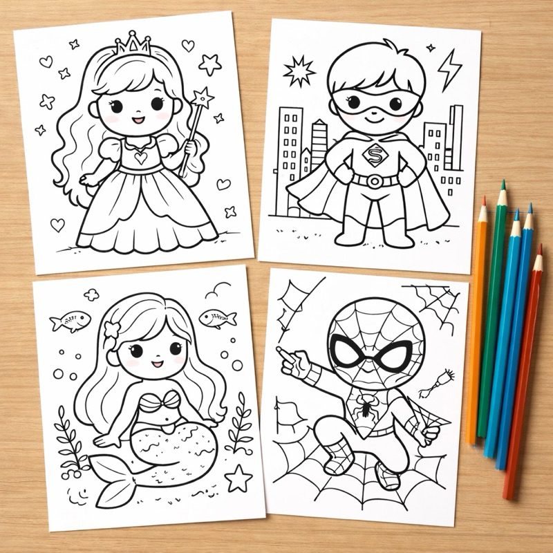 300 Desenhos Para Colorir E Pintar Imagens Sortidas Varias Quantidades - 2 por Folha.