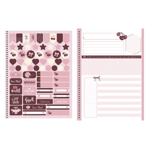 Caderno Universitário Capa Dura Feminino Sweet Cherry 80 Folhas Sortido Diário Notas Estudo