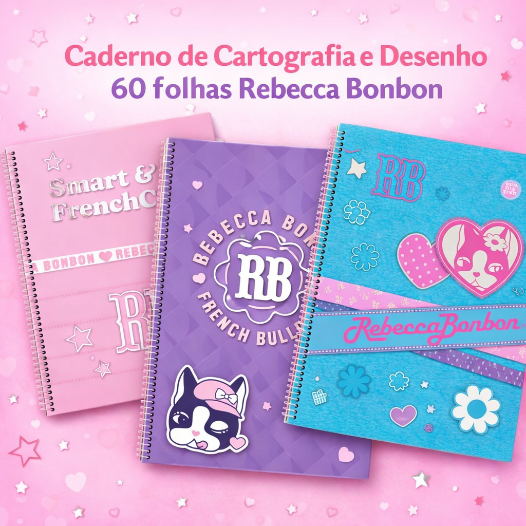 Caderno Cartografia e Desenho 60 Folhas Rebecca Bonbon Espiral Sortido Escolar Sortido
